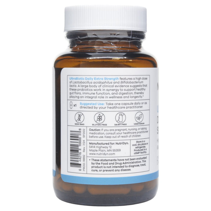 NutriDyn UltraBiotic Daily Extra Strength 30 capsules suggested use label