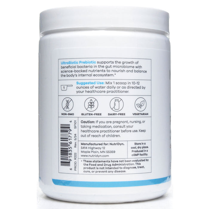 NutriDyn UltraBiotic Prebiotic powder 7.24 oz suggested use label