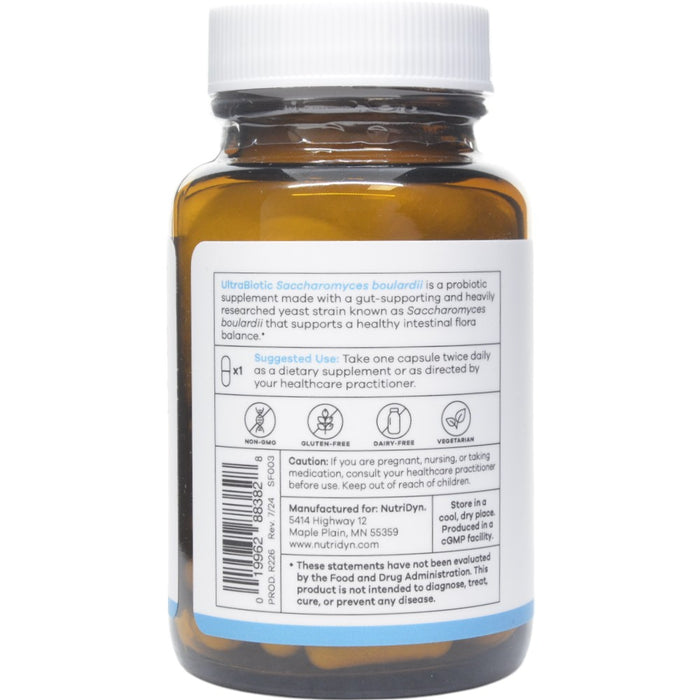 NutriDyn UltraBiotic Saccharomyces Boulardii 60 capsules suggested use label