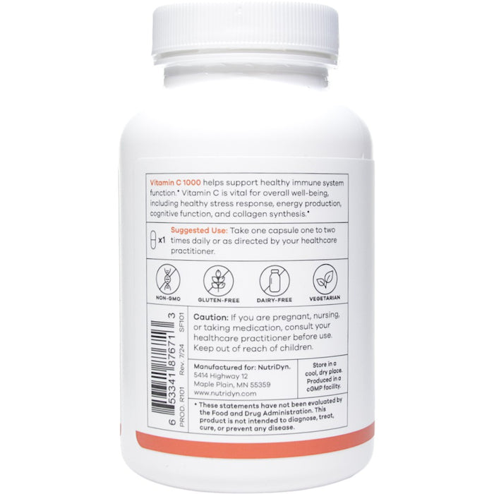 NutriDyn Vitamin C 1000 100 capsules suggested use label