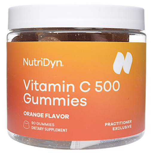 NutriDyn Vitamin C 500 Gummies Orange Flavor 90 count, front of jar