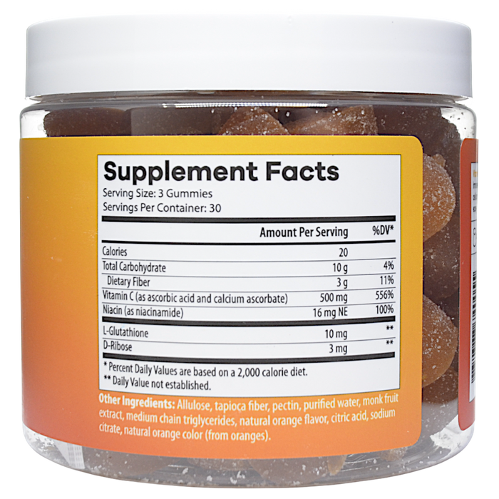 NutriDyn Vitamin C 500 Gummies Orange Flavor 90 count supplement facts label