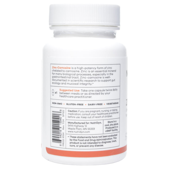 NutriDyn Zinc-Carnosine 60 capsules suggested use label