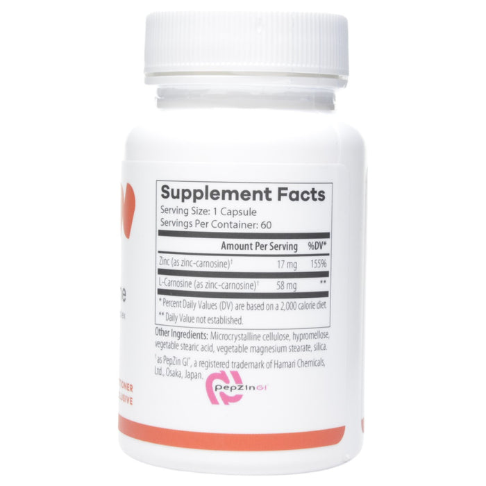 NutriDyn Zinc-Carnosine 60 capsules supplement facts label