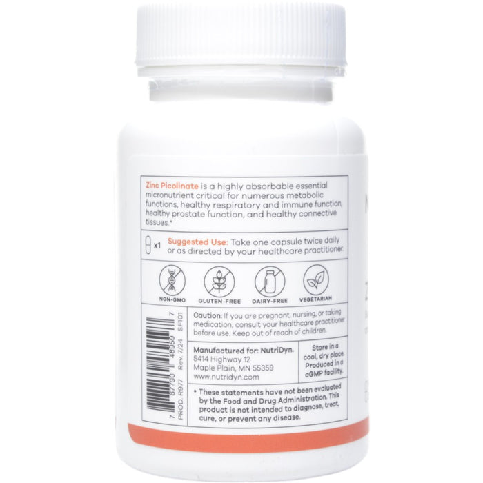 NutriDyn Zinc Picolinate 60 capsules suggested use label
