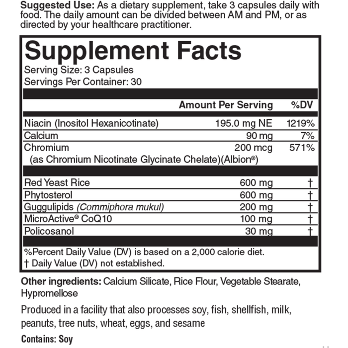 Nutritional Frontiers Cholesto Red 90 capsules supplement facts label