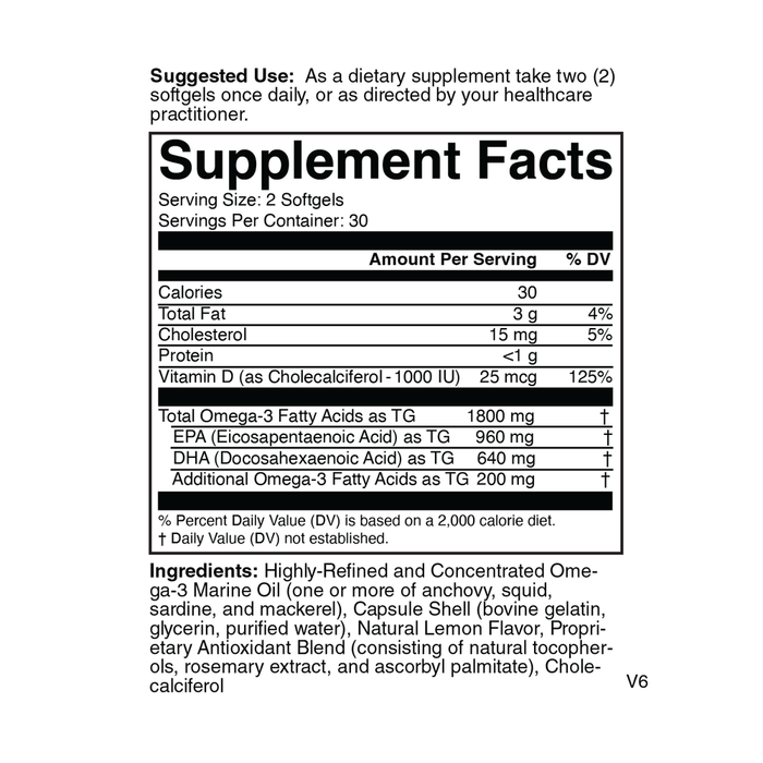 Nutritional Frontiers Omega 3D 60 softgels supplement facts label