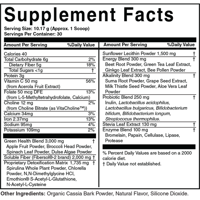 Nutritional Frontiers Pro Lean Greens Apple Cinnamon 10.76 oz supplement facts label