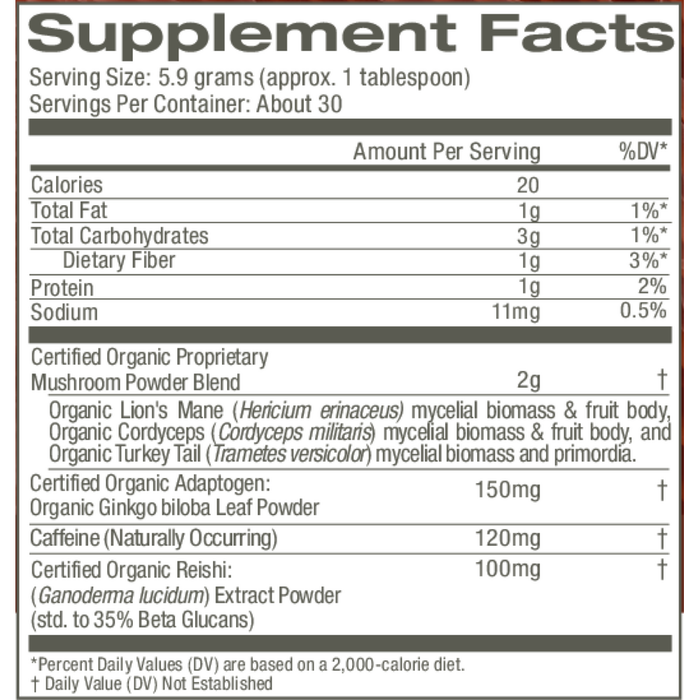 Mushroom Coffee Blend 30 servings by Om Mushroom, Supplement Facts label