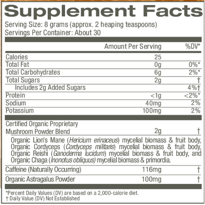 Mushroom Coffee Latte Blend 30 servings by Om Mushroom, Supplement Facts label