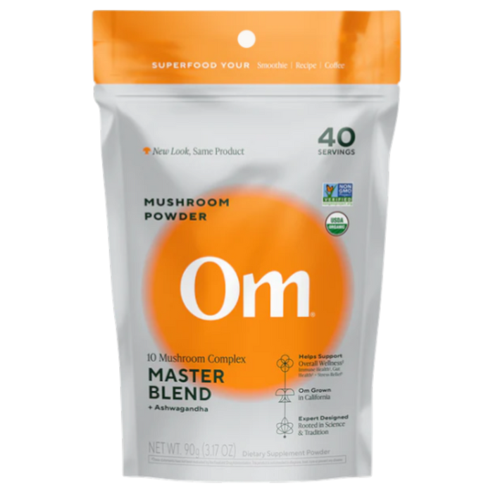 Om Mushroom Mushroom Master Blend Powder, 40 servings, front of pouch