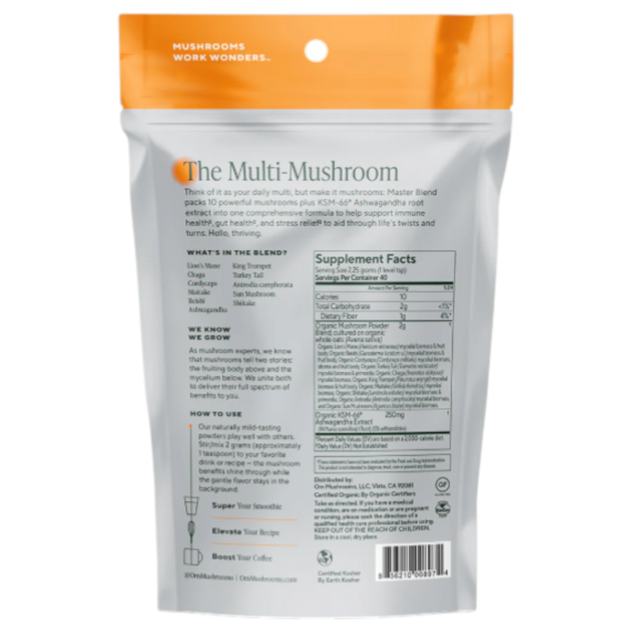 Om Mushroom Mushroom Master Blend Powder 40 servings supplement facts label