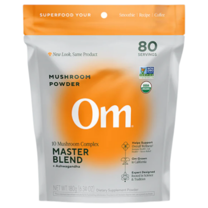 Om Mushroom Mushroom Master Blend Powder, 80 servings, front of pouch