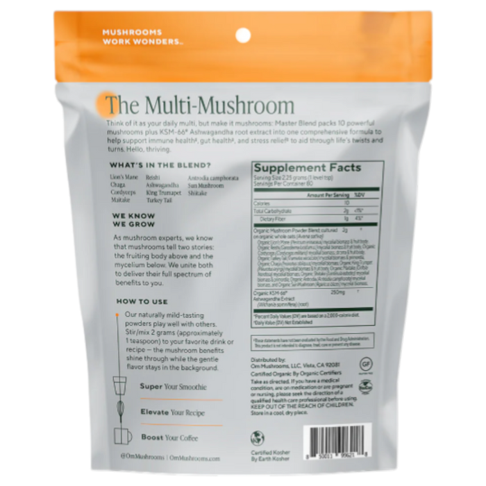 Om Mushroom Mushroom Master Blend Powder 80 servings supplement facts label