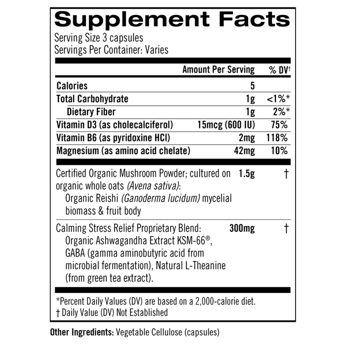 Om Mushroom Relax 90 capsules supplement facts label