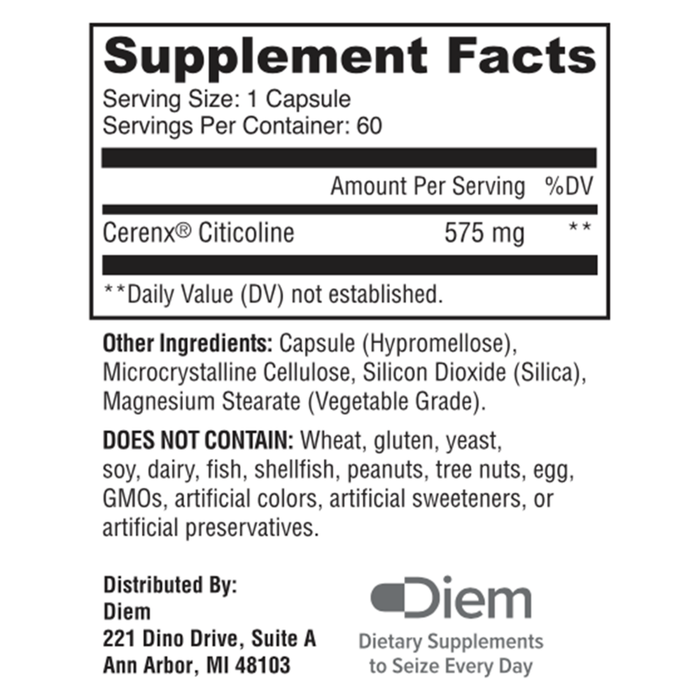 Omne Diem Brain Support 60 capsules supplement facts label