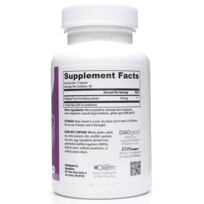 Omne Diem Histamine Digest PureMAX 60 capsules supplement facts label