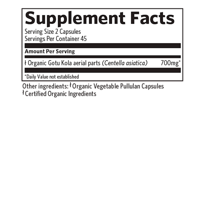 organic india Gotu Kola Brain & Nervous Support vegetarian capsules supplements facts and ingredient label 
