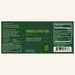 Oregano oil supplement label with green background and text