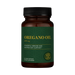 Bottle of oregano oil supplement with green label on a white background