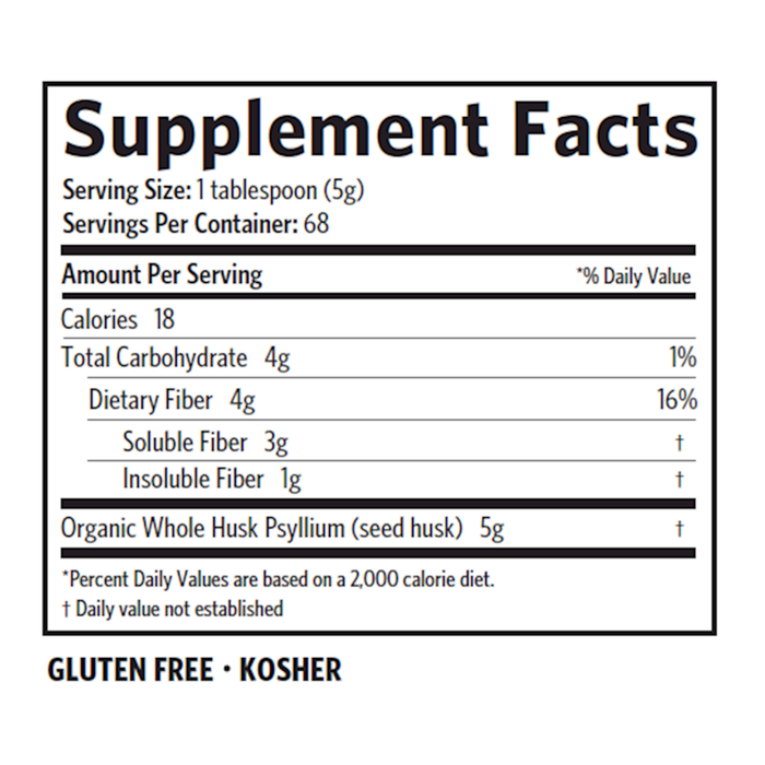 Organic India Organic Whole Husk Psyllium 340 g supplement facts label