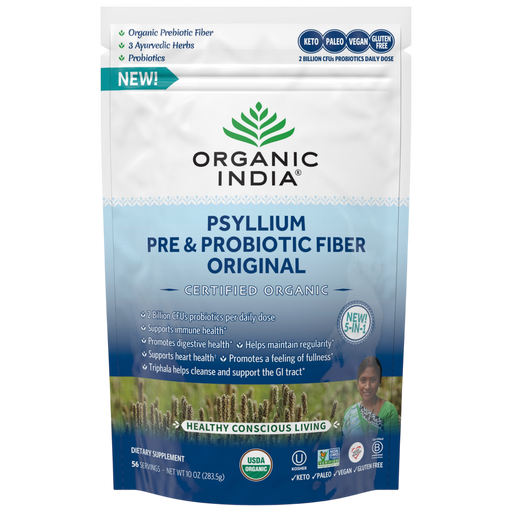 Organic India Psyllium Pre & Probiotic Fiber Original, front of pouch