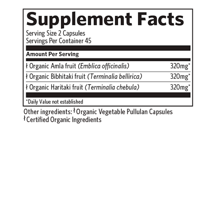 Organic India Triphala supplement facts label
