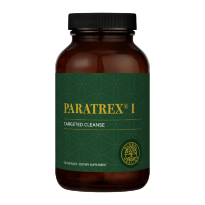 Brown supplement bottle labeled 'Paratrex I' on a white background