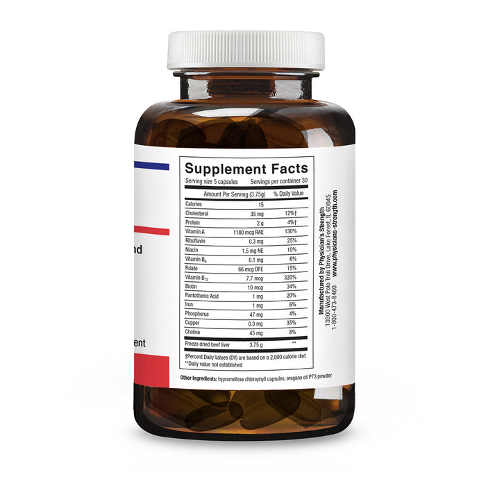 An amber supplement bottle with a white cap, showing the back of the label with Supplement Facts text and a small red accent on a white background.