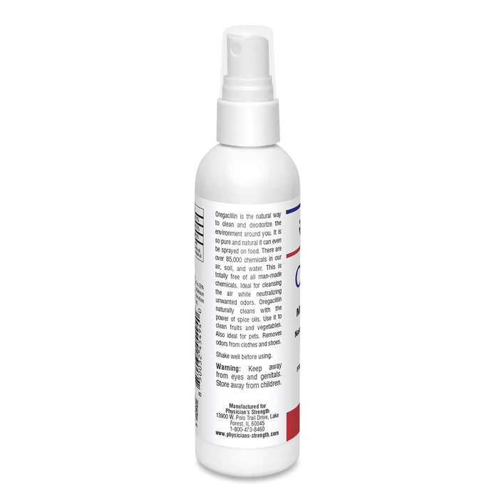 A white plastic spray bottle of PhysioLogic Cleanse & Release solution, shown from a side/back angle with the label facing forward against a white background.