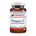Physician's Strength Power-C Raw Food Vitamin C dietary supplement in an amber plastic bottle with a white cap and a white label featuring blue and red text.
