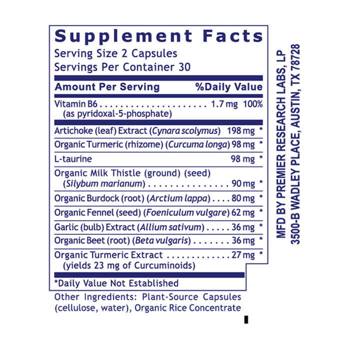 Premier Research Labs BiliVen 60 capsules supplement facts label