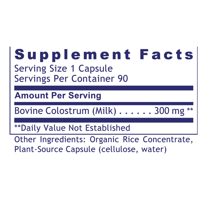 Premier Research Labs Colostrum-IgG 300 mg 90 capsules supplement facts label