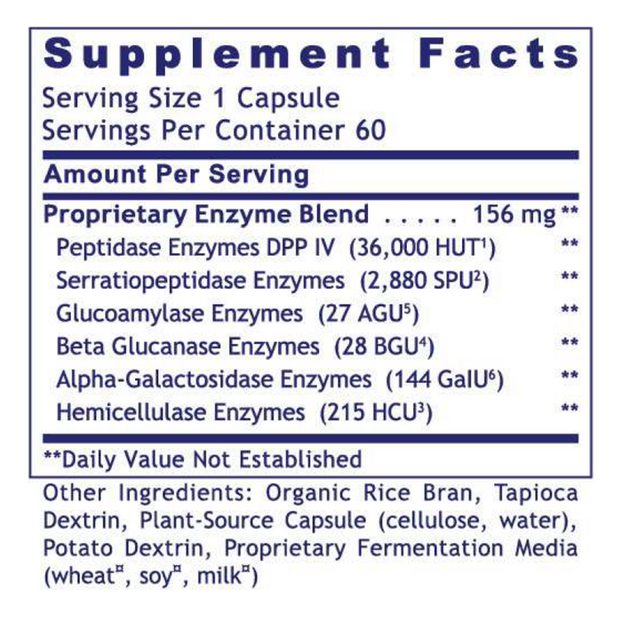 Premier Research Labs Digestase-SP 60 capsules supplement facts label