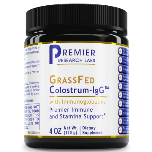 Premier Research Labs GrassFed Colostrum-IgG, 4 oz, front of jar