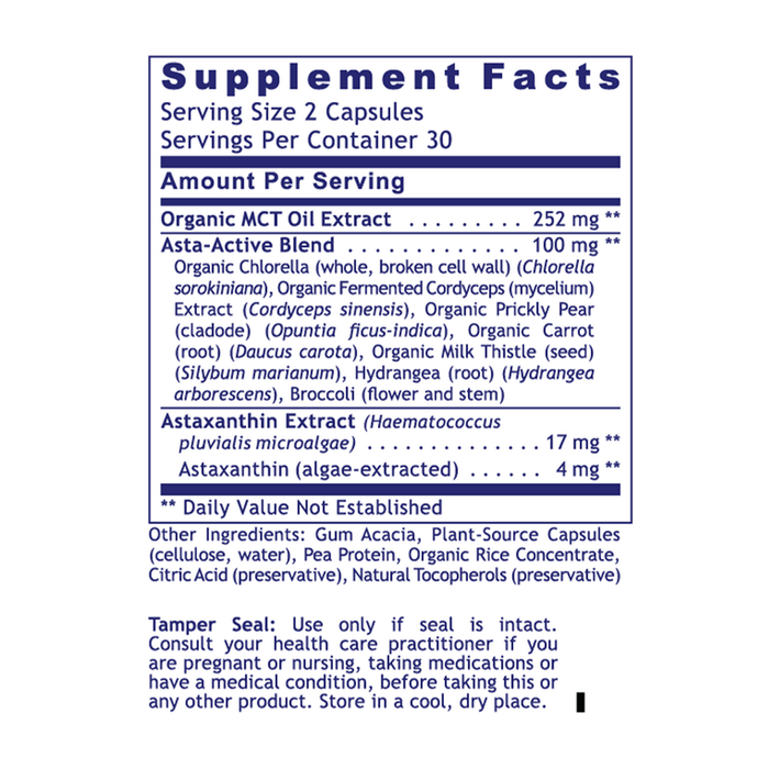 Premier Research Labs Premier Astaxanthin Complex 60 capsules supplement facts label