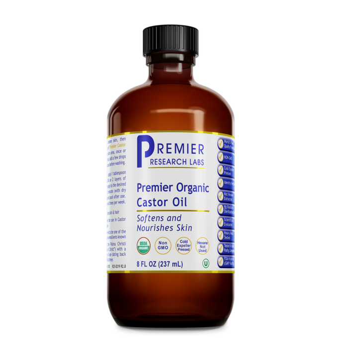 Premier Research Labs Premier Organic Castor Oil, 8 oz, front of bottle