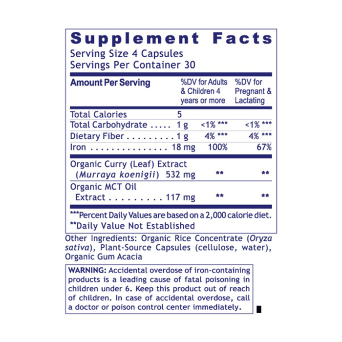 Premier Research Labs Premier Phyto-Iron 120 capsules supplement facts label