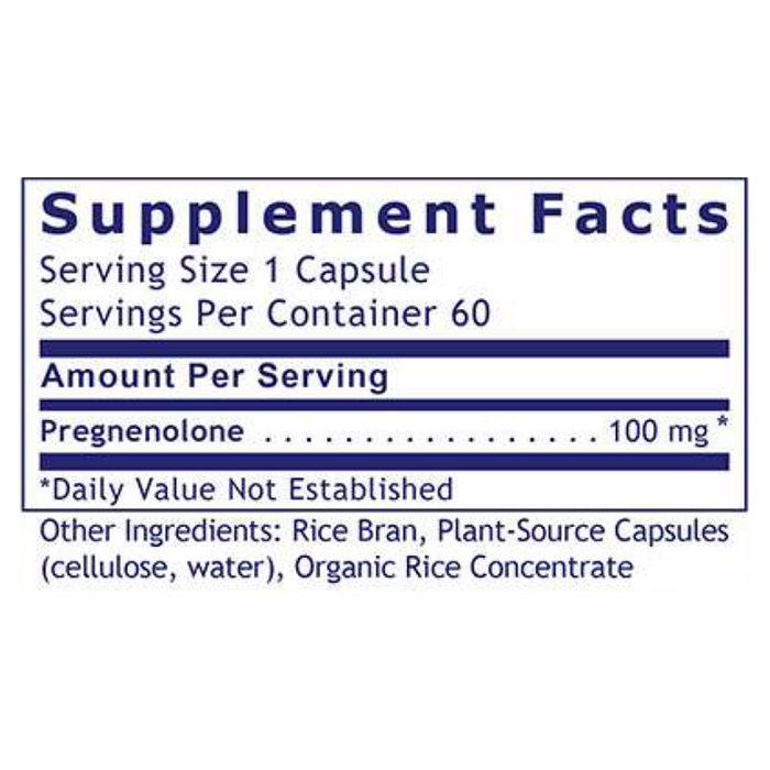 Premier Research Labs Premier Pregnenolone 100 mg 60 capsules supplement facts label