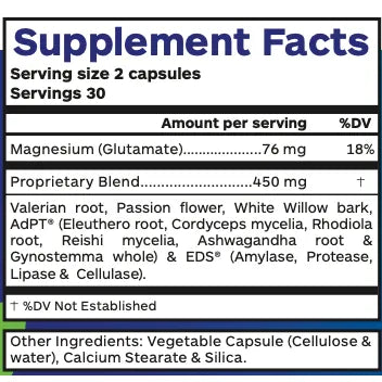 Professional Botanicals Relax One 60 capsules supplement facts label