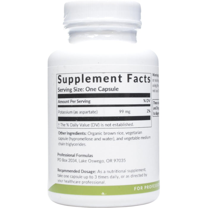 Professional Formulas 99K Potassium 90 capsules supplement facts label