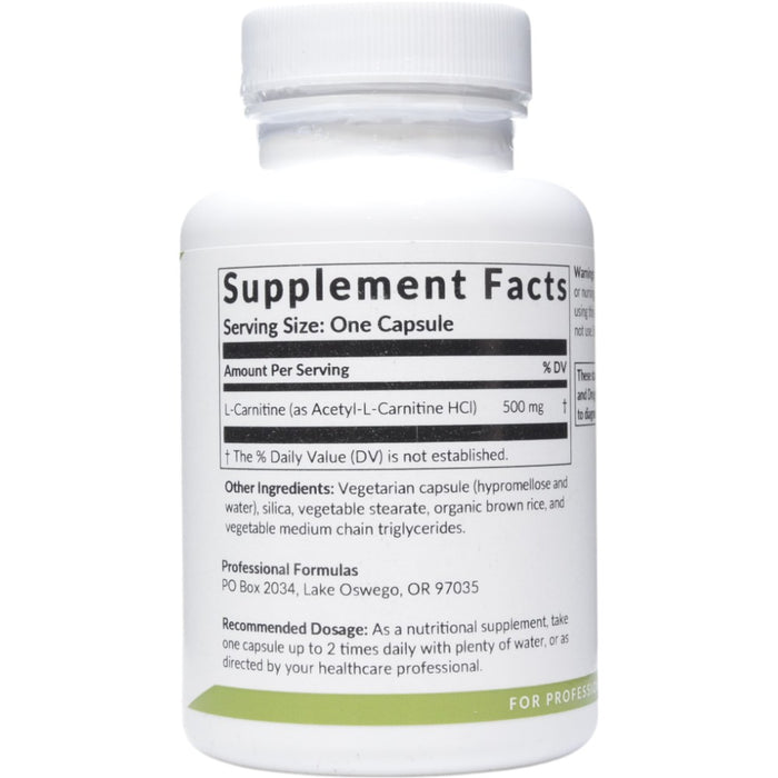 Professional Formulas Acetyl-L-Carnitine 500 mg 60 capsules supplement facts label