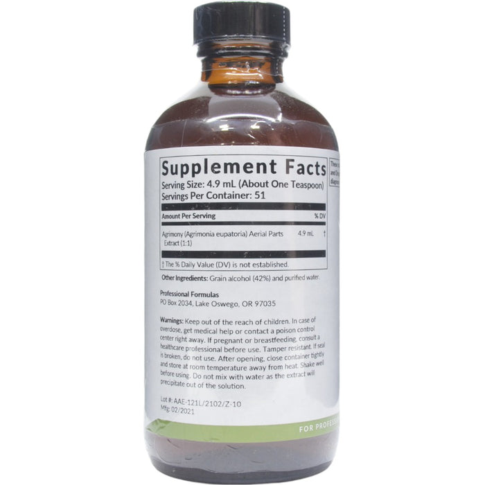 Professional Formulas Agrimony (Agrimonia eupatoria) 8.4 oz supplement facts label