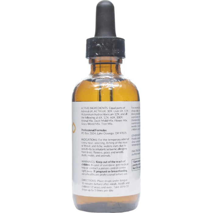 Professional Formulas Airborne Allersode 2 oz active ingredients label