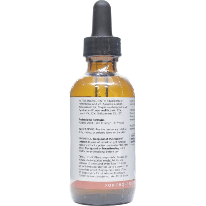 Professional Formulas Anti-Hives Drops 2 oz active ingredients label