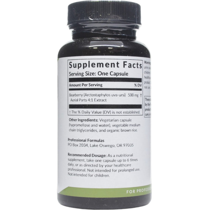 Professional Formulas Bearberry 500 mg 90 capsules supplement facts label