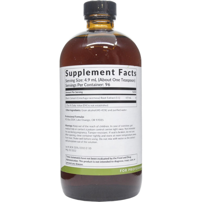 Professional Formulas Black Cohosh 16 oz supplement facts label