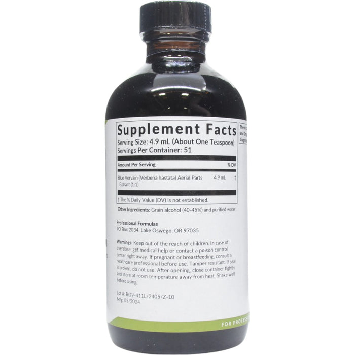 Professional Formulas Blue Vervain 8.4 oz supplement facts label