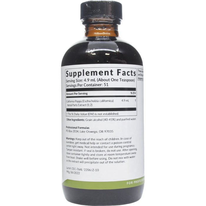 Professional Formulas California Poppy (Eschscholzia californica) 8.4 oz supplement facts label