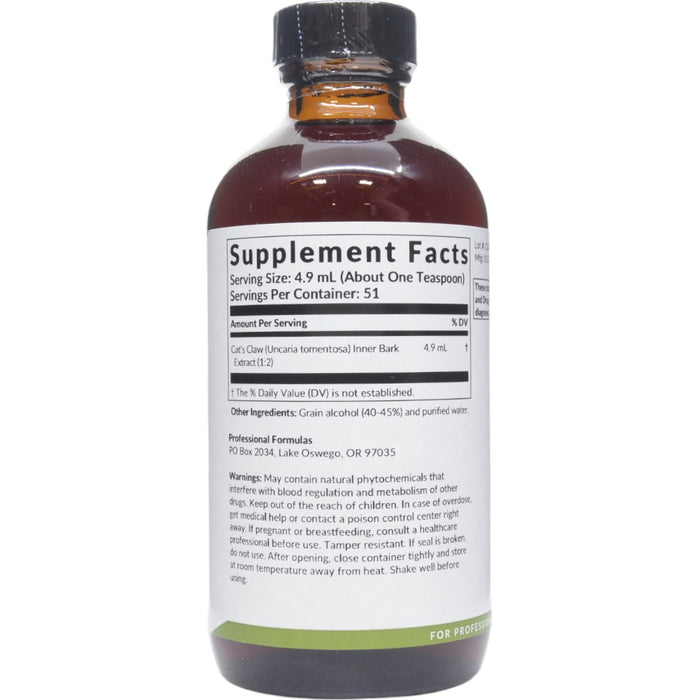 Professional Formulas Cat’s Claw (Uncaria tomentosa) 8.4 oz supplement facts label